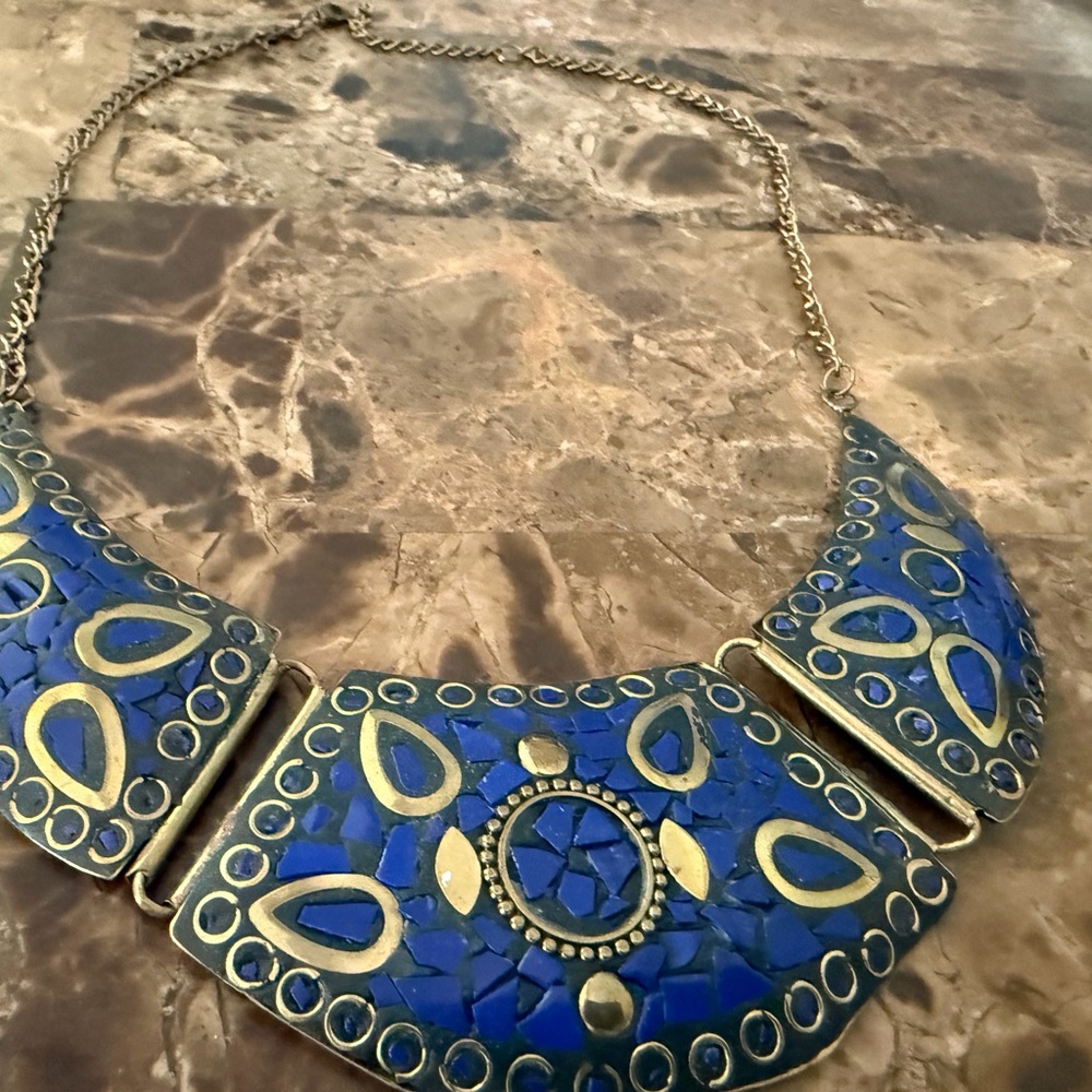 Blue and Gold Statement Necklace